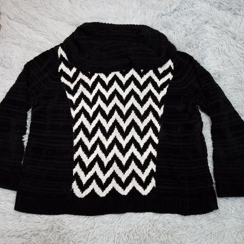 Ruby Rd. Sweater Womens 2X Black Turtleneck‎ Chevron Soft Cozy Semi Sheer Comfy